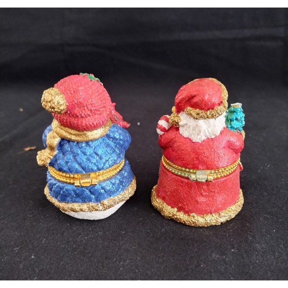 Pair Glittery Enamel Christmas Trinket Box with Clasp Santa Snowman W/Cardinal - Picture 8 of 9